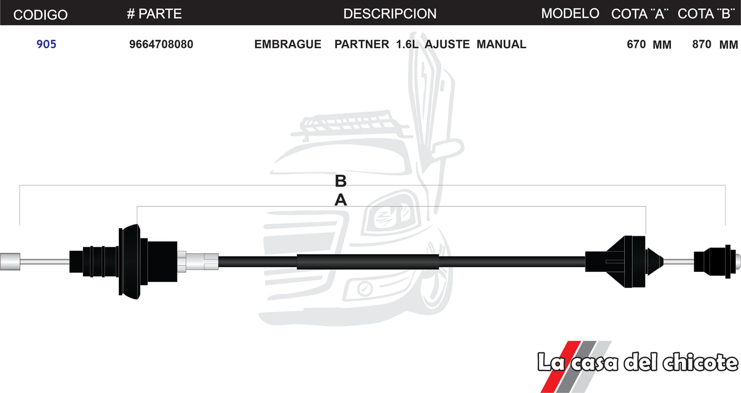 Chicote De Clutch (Embrague) Parnert 1.6L Ajuste Manual