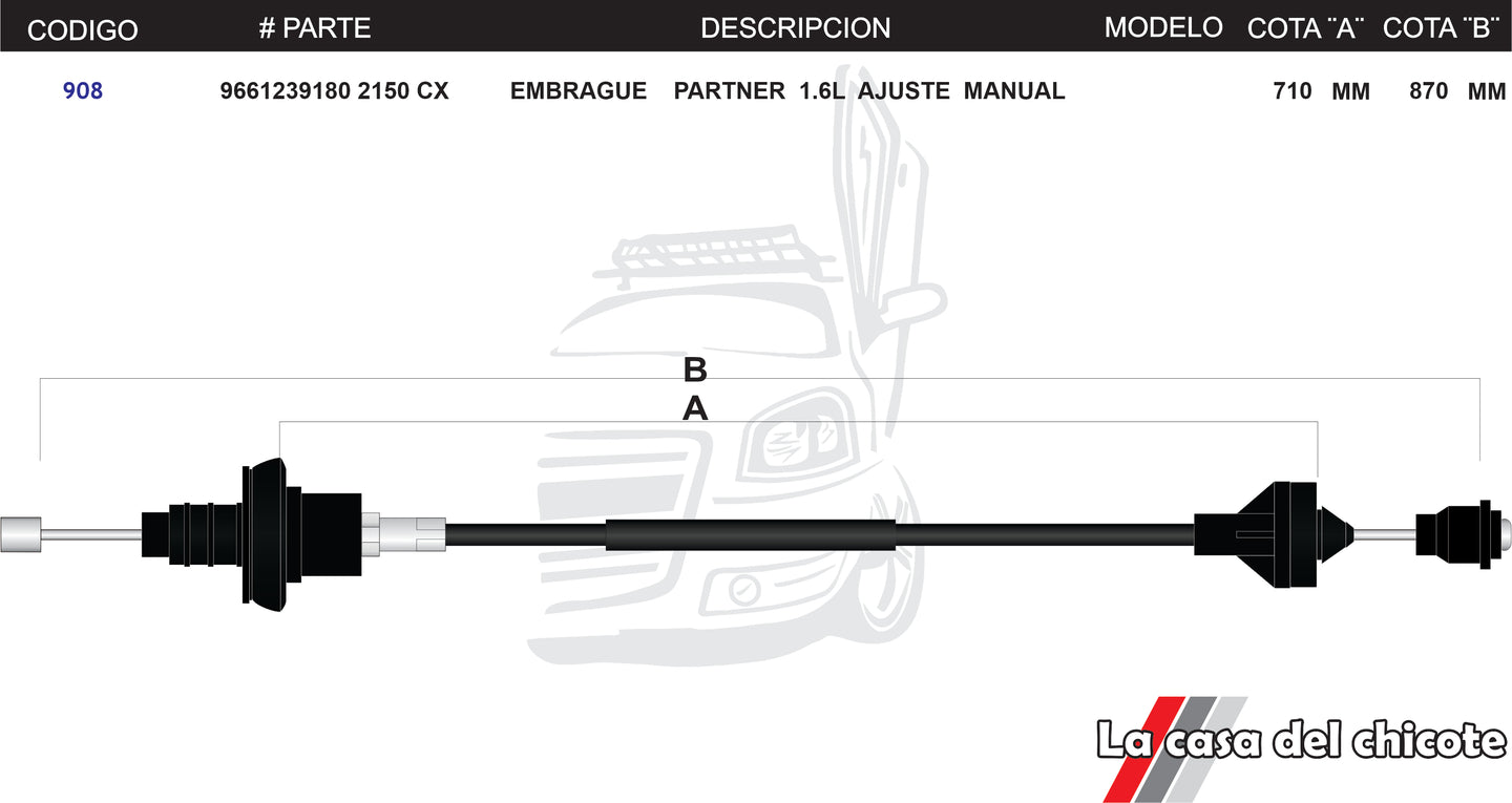 Chicote De Clutch (Embrague) Parnert Ajuste Manual 1.6L