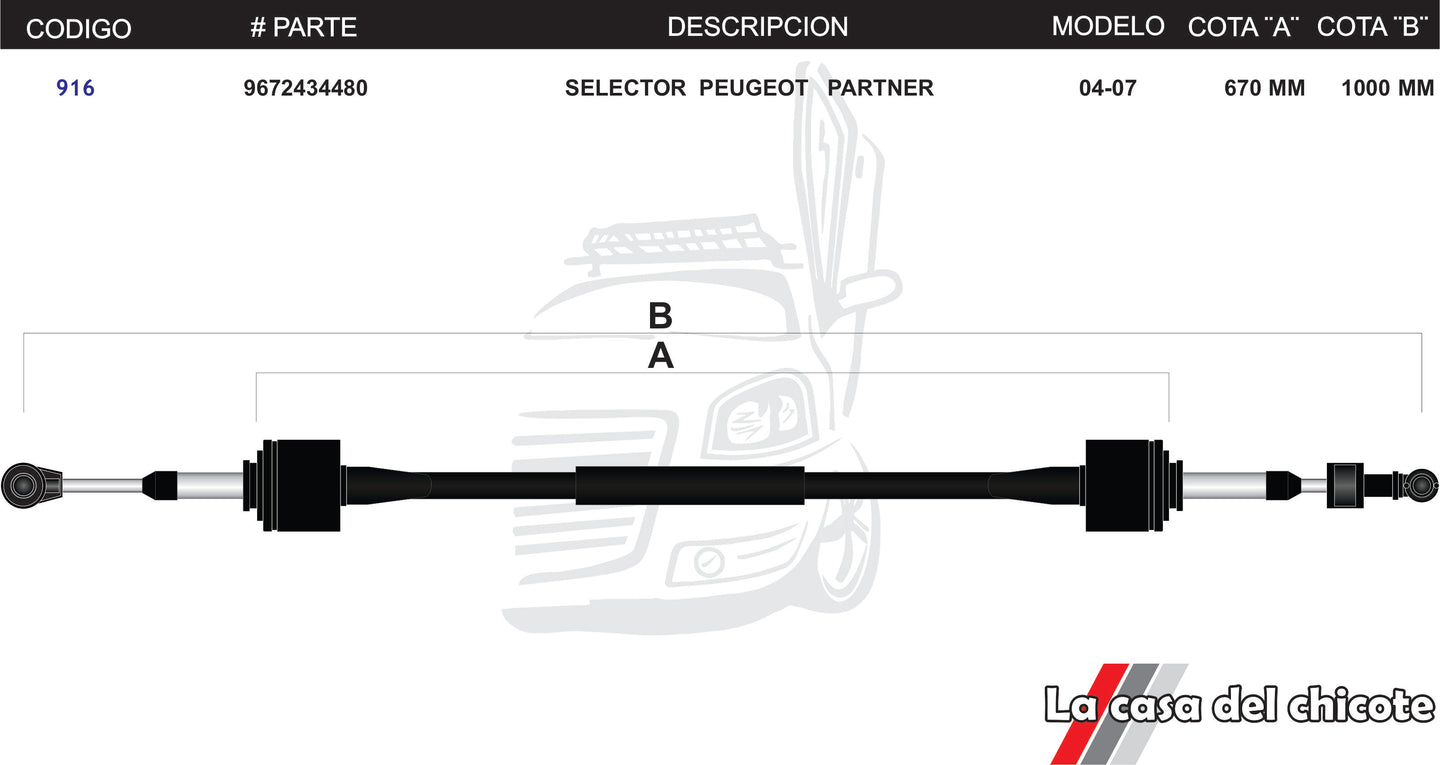 Chicote Selector De Velocidades Peugeot Partner Modelo.2004