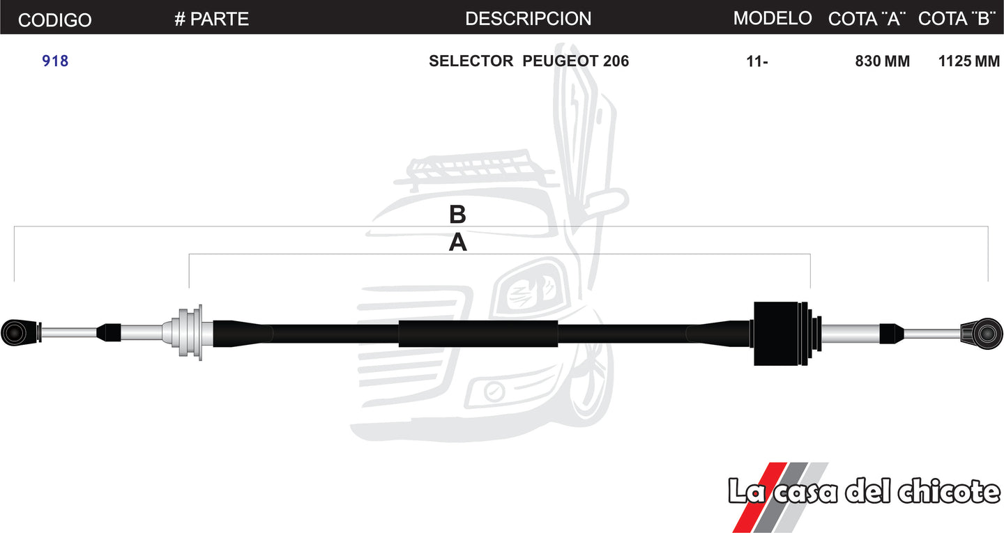 Chicote Selector De Velocidades Peugeot 206 Modelo-2011