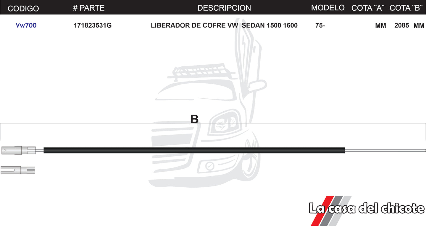 Chicote Liberador de Cofre Vw Sedan 1500 1600 Modelo.75-