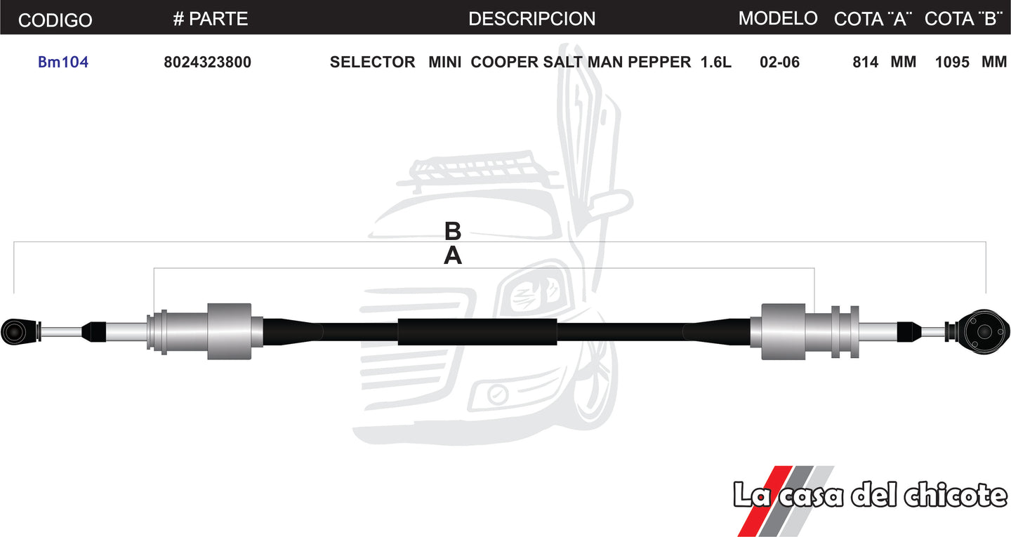 Chicote Selector de Velocidades Mini Cooper Salt Man Pepper 1.6L Modelo.02-06