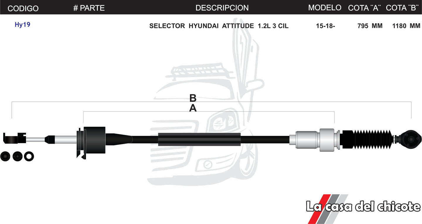 Chicote Selector de Velocidades Hyundai Attitude 1.3L 3cil. Modelo.15-18