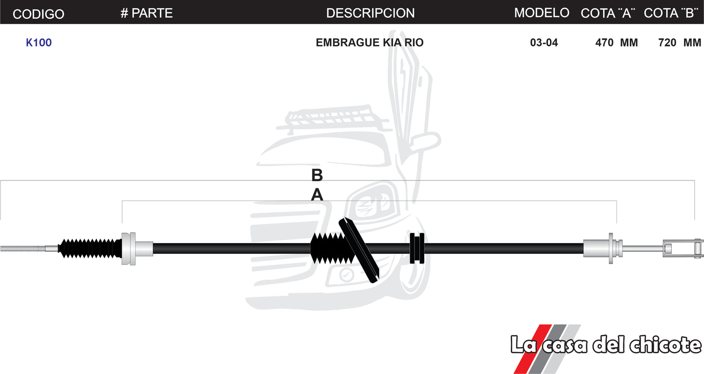 Chicote de Clutch (Embrague) Kia Rio Modelo.03-04