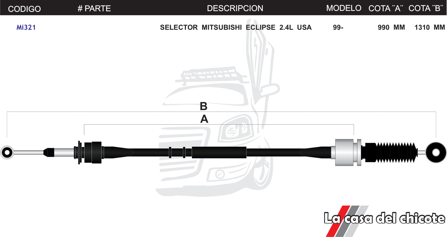 Chicote Selector de Velocidades Mitsubishi Eclipse 2.4L Modelo.99-