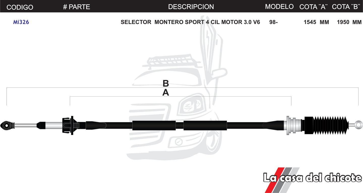 Chicote Selector de Velocidades Montero Sport 4cil. 3.0L Modelo.98-